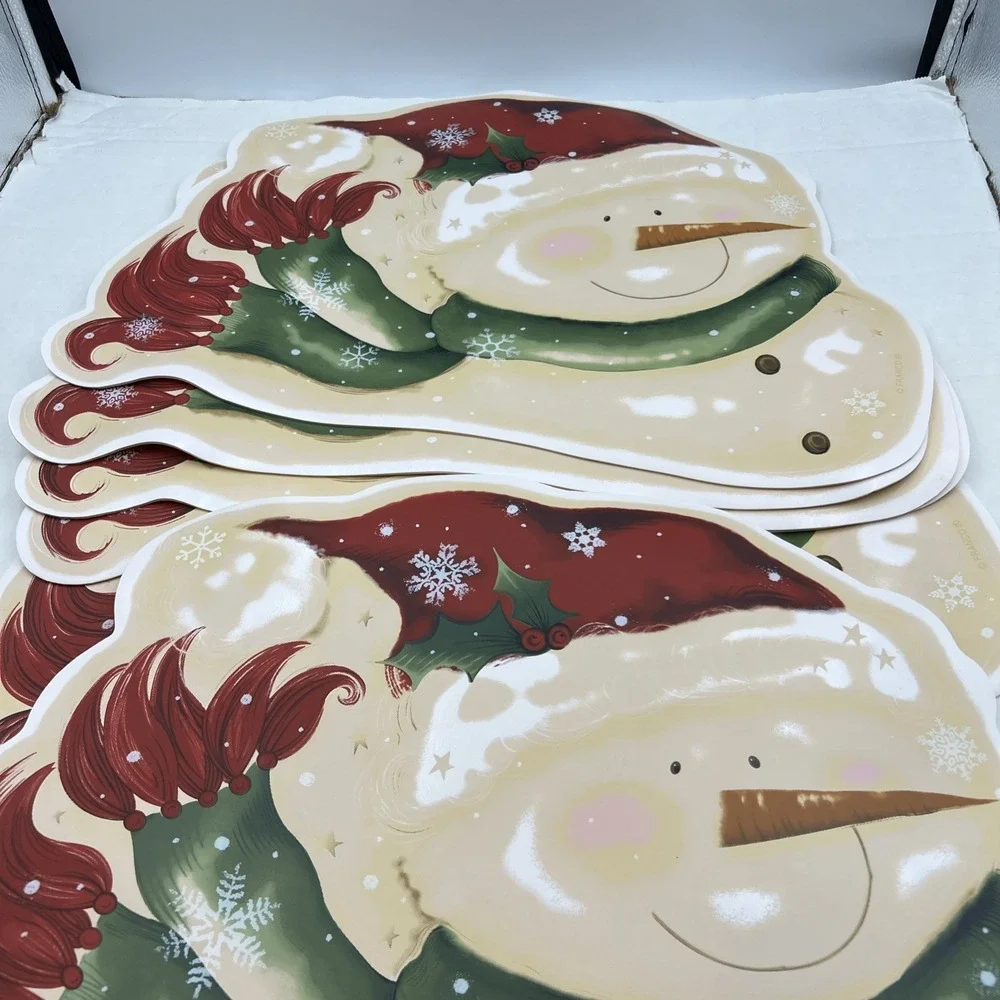 Vinyl‎ Snowman Placemats, Franco, Set of 6, Christmas,  Vintage